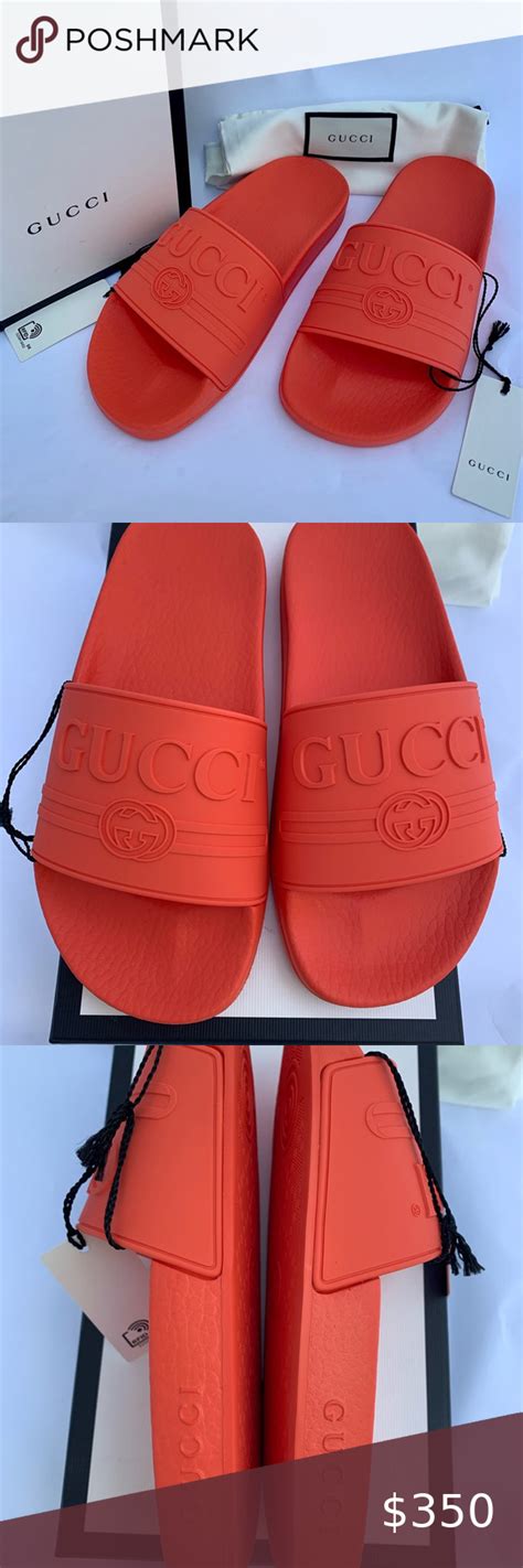 gucci logo rubber slide sandal orange